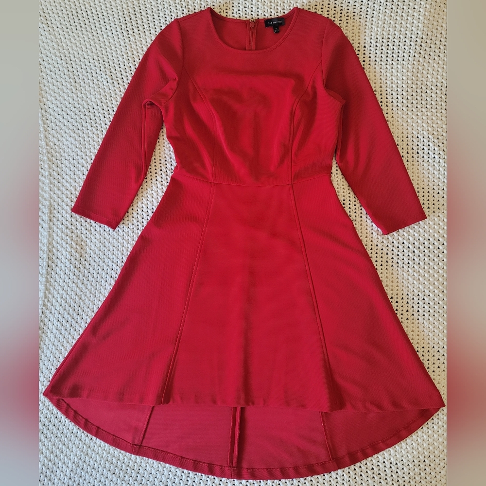 The Limited High Low 3/4 Sleeve Dress In Red